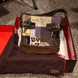 Coach Patchwork Shoulder Bag with Gold and Brown Accents